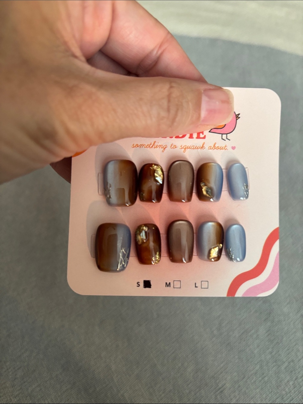 False Nail Set - Brown & Blue Accent Press-On Nails